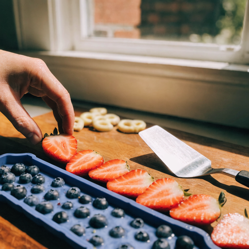 Close-up of easy american flag snack tray (patriotic fruit platter)