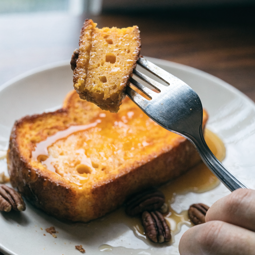 Close-up of pumpkin french toast with quick pan-sear finish
