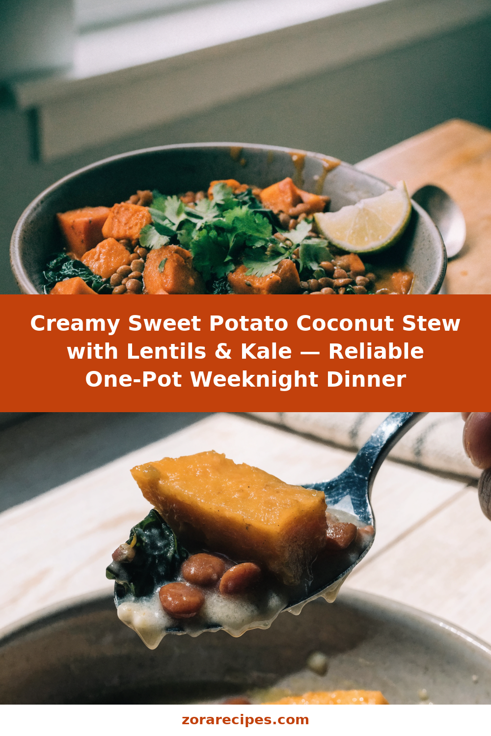 Ginger Sweet Potato and Coconut Stew with Lentils & Kale
