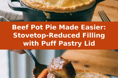 Beef Pot Pie Made Easier: Stovetop-Reduced Filling with Puff Pastry Lid Pinterest recipe pin