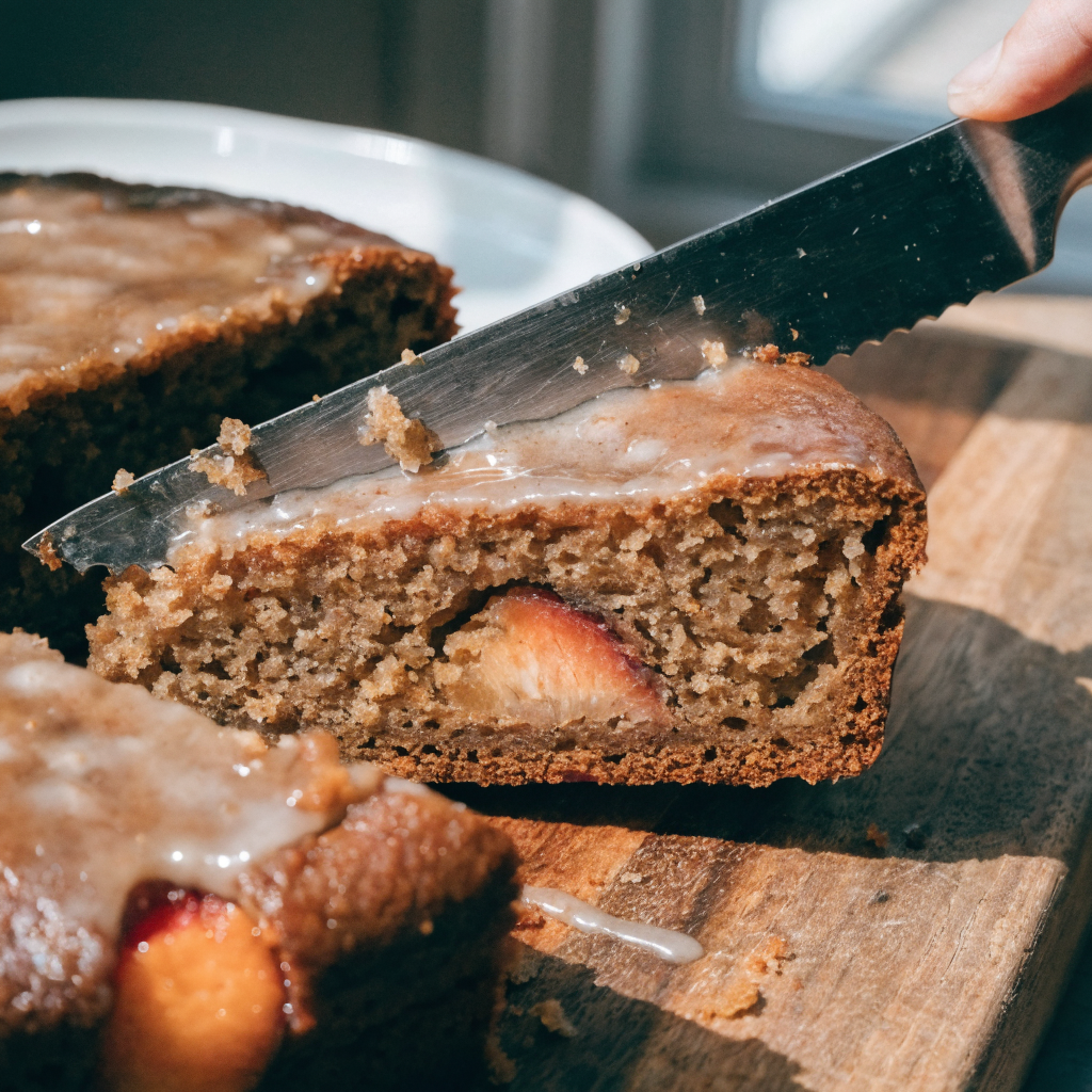 Close-up of brown sugar peach cake