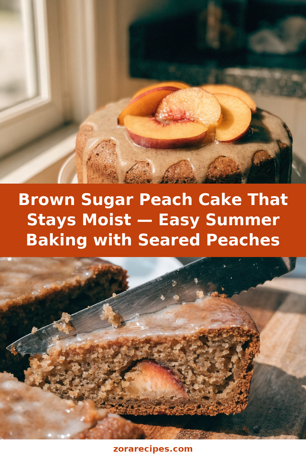 Brown Sugar Peach Cake That Stays Moist — Easy Summer Baking with Seared Peaches Pinterest recipe pin
