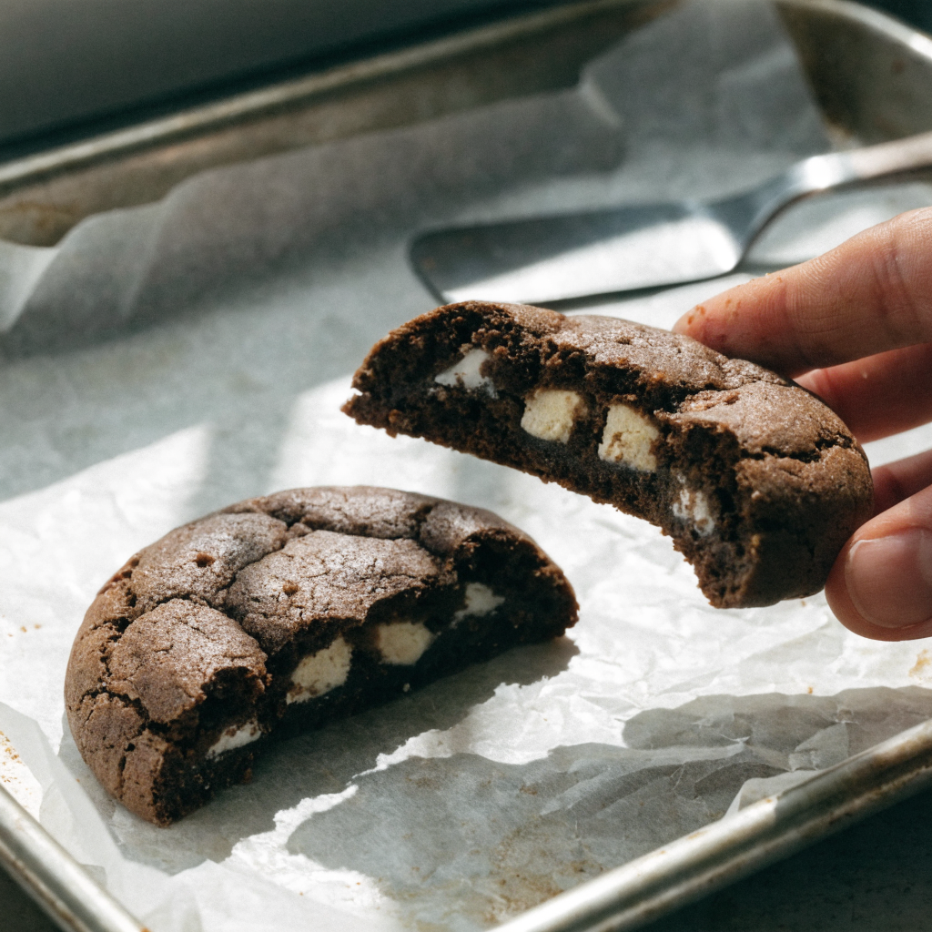 Close-up of chewy cookies and cream cookies