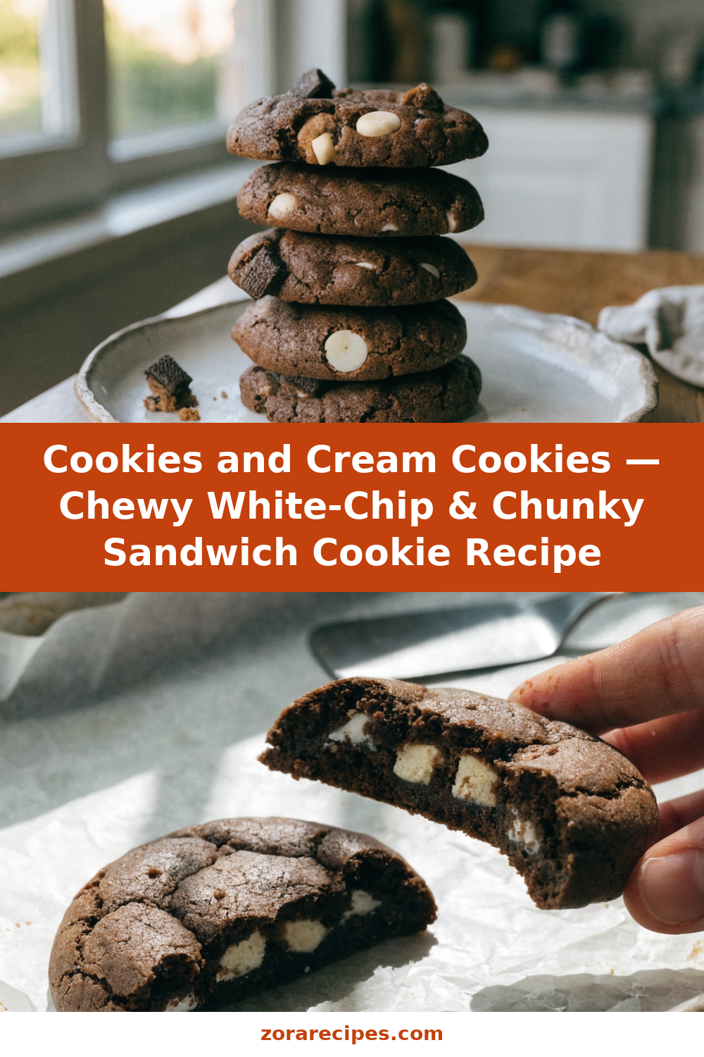 Cookies and Cream Cookies — Chewy White-Chip & Chunky Sandwich Cookie Recipe Pinterest recipe pin