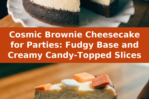 Cosmic Brownie Cheesecake for Parties: Fudgy Base and Creamy Candy-Topped Slices Pinterest recipe pin