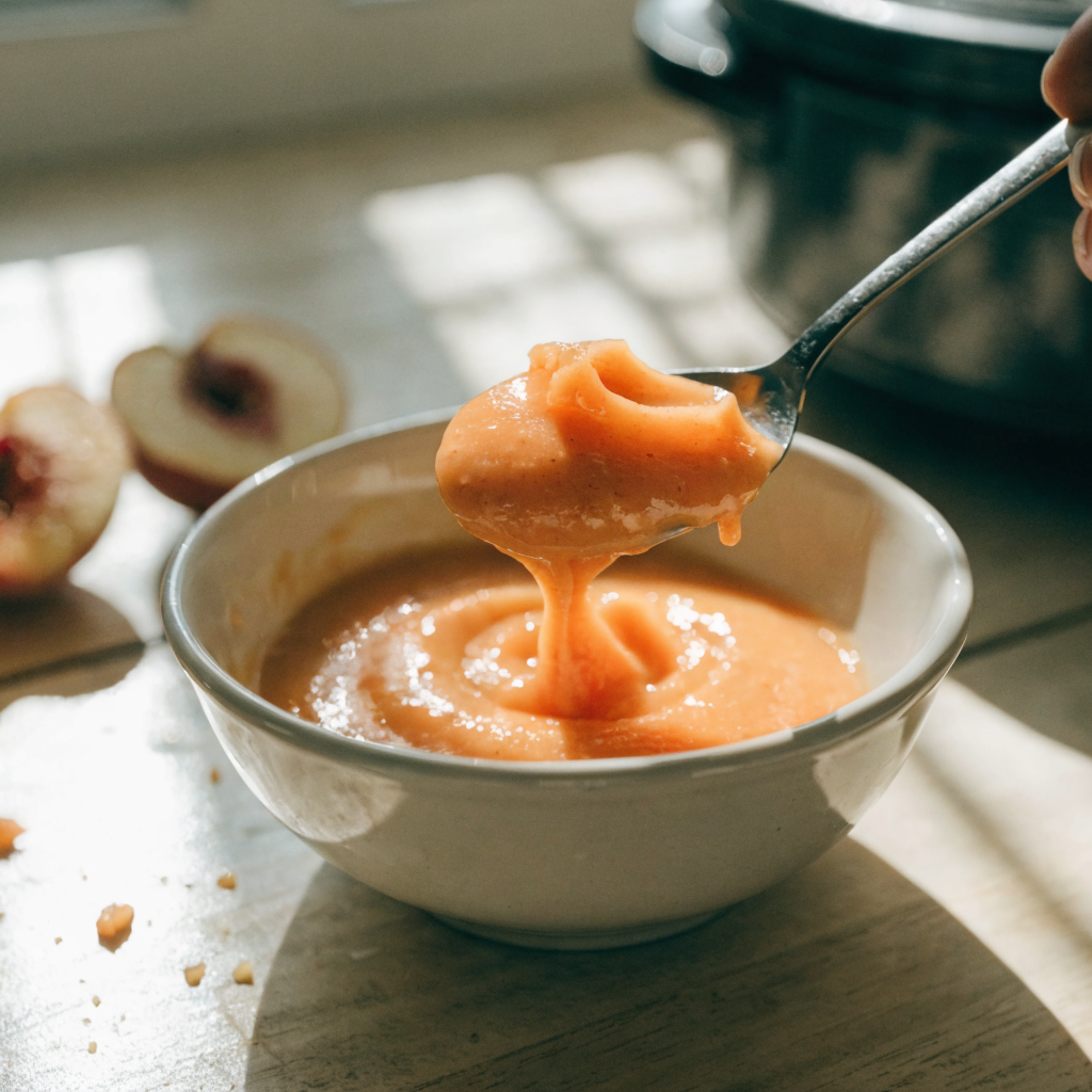 Close-up of crockpot peach butter (6 ingredients)