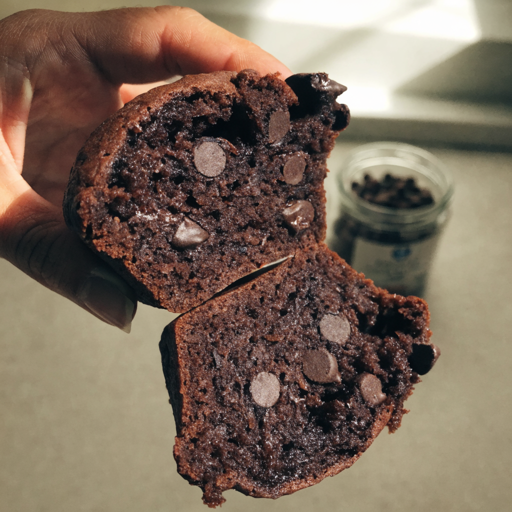 Close-up of healthy double chocolate zucchini muffins