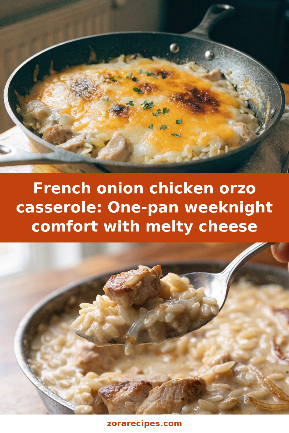 French Onion Chicken Orzo Casserole