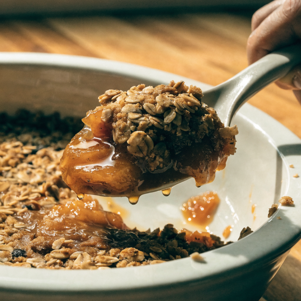 Close-up of reliable peach crisp recipe