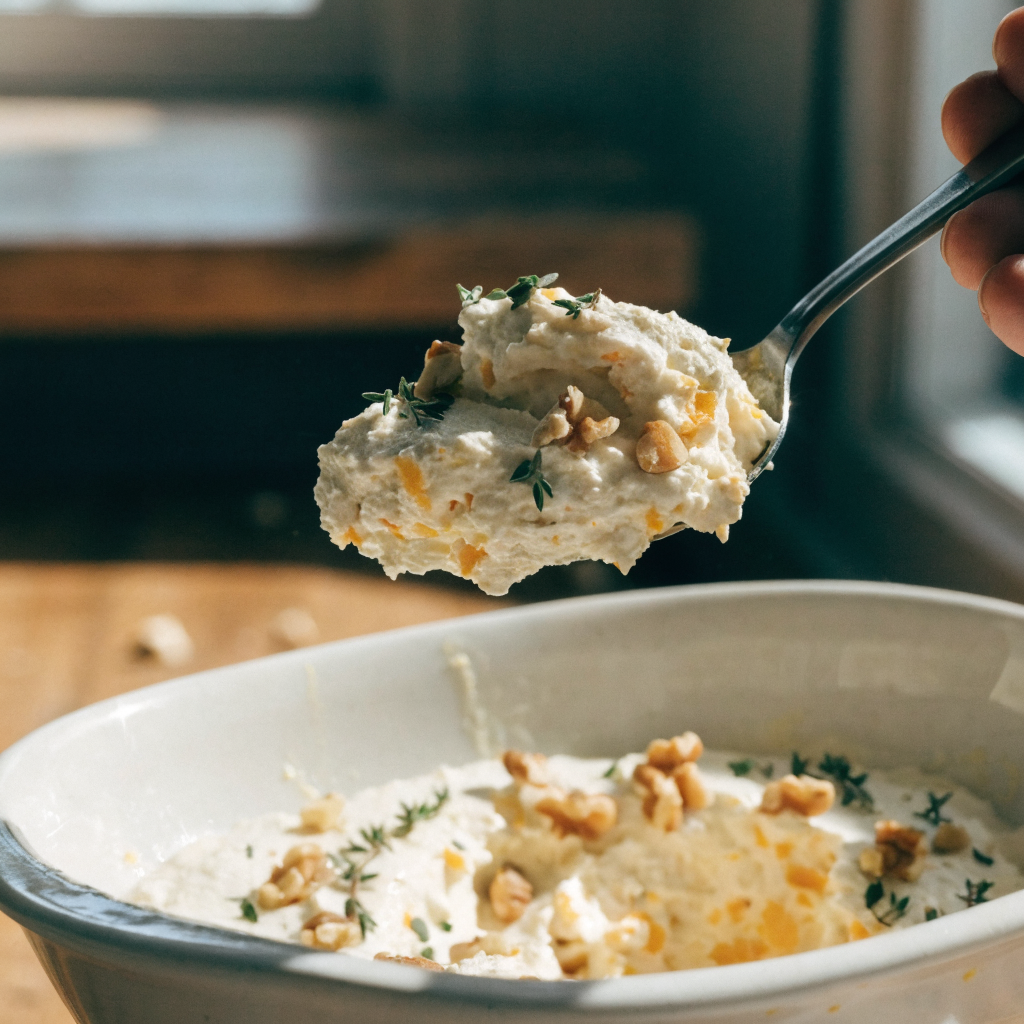Close-up of pumpkin whipped feta dip
