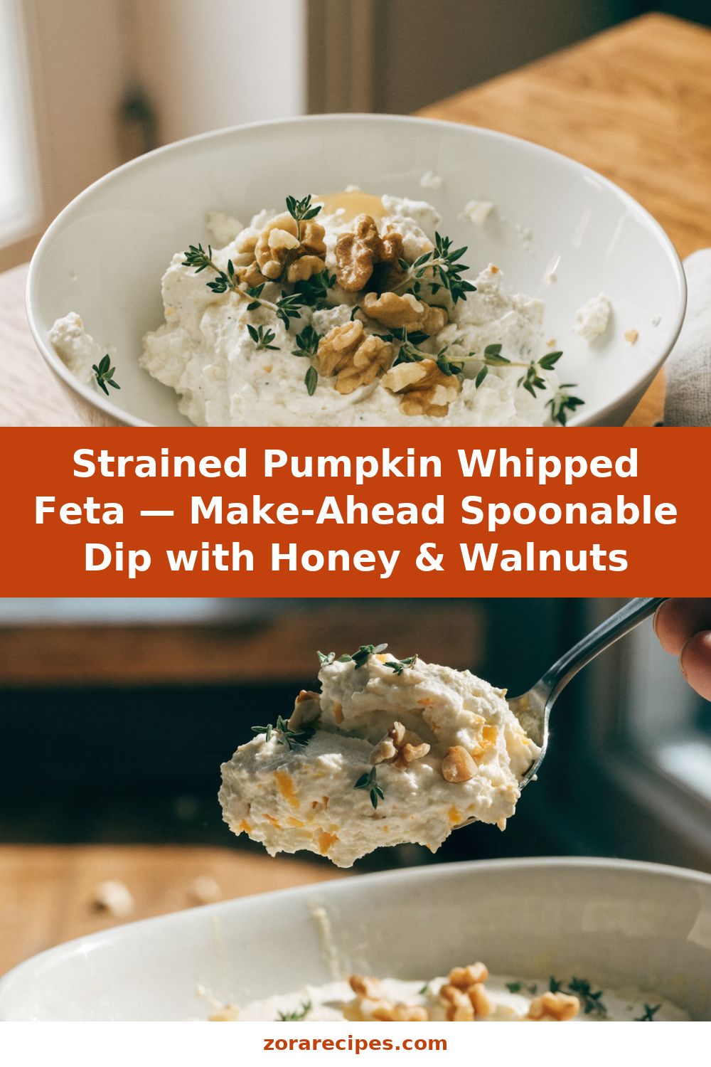 Strained Pumpkin Whipped Feta — Make-Ahead Spoonable Dip with Honey & Walnuts Pinterest recipe pin
